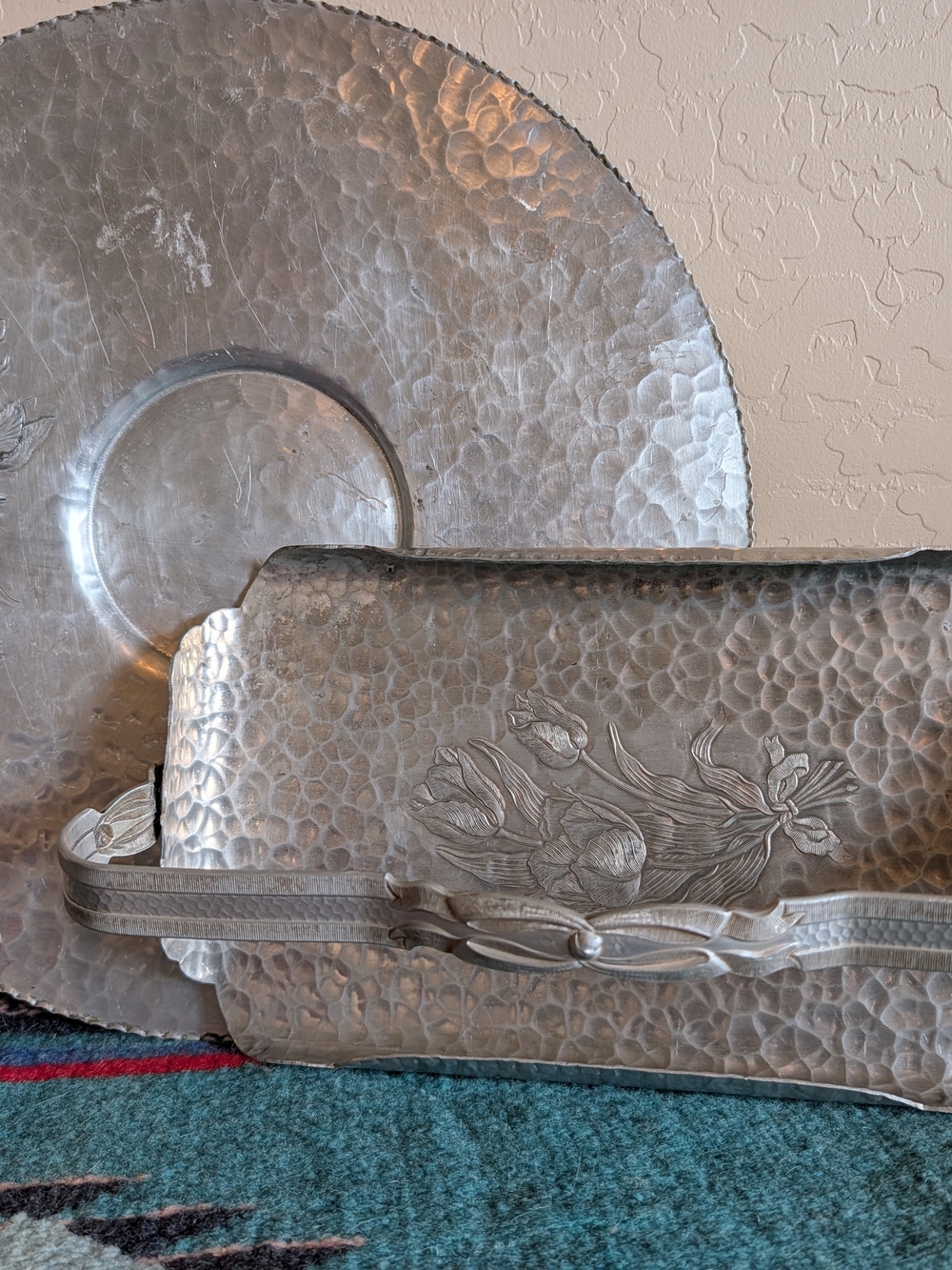 Hand Wrought Decorative Trays with Tulip Relief